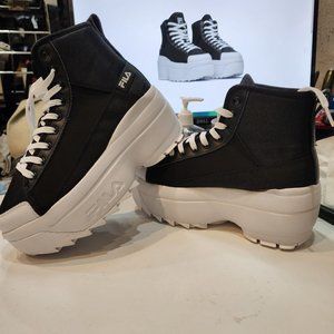 FILA ZORA TRAIL HI BLACK ladies' wedge sneakers brand new size 7 US
